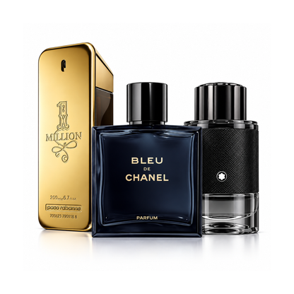 Sada 3 parfémů | One Million Rabanne Eau de Toilette – 200 ml | Bleu de Chanel Eau de Parfum – 150 ml | Montblanc Explorer Extreme Eau de Parfum – 100 ml