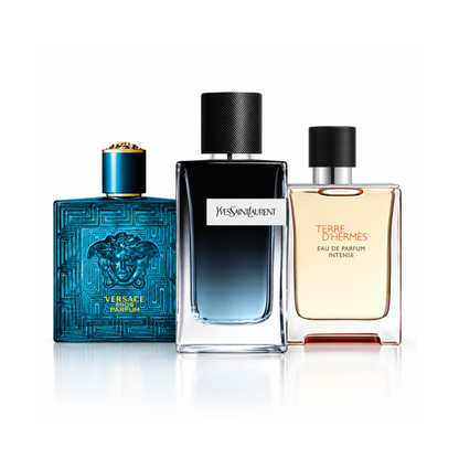 Sada 3 parfémů | Versace Eros Eau de Toilette – 200 ml | YSL Y Eau de Parfum – 200 ml | Terre d'Hermès Eau de Parfum Intense – 175 ml